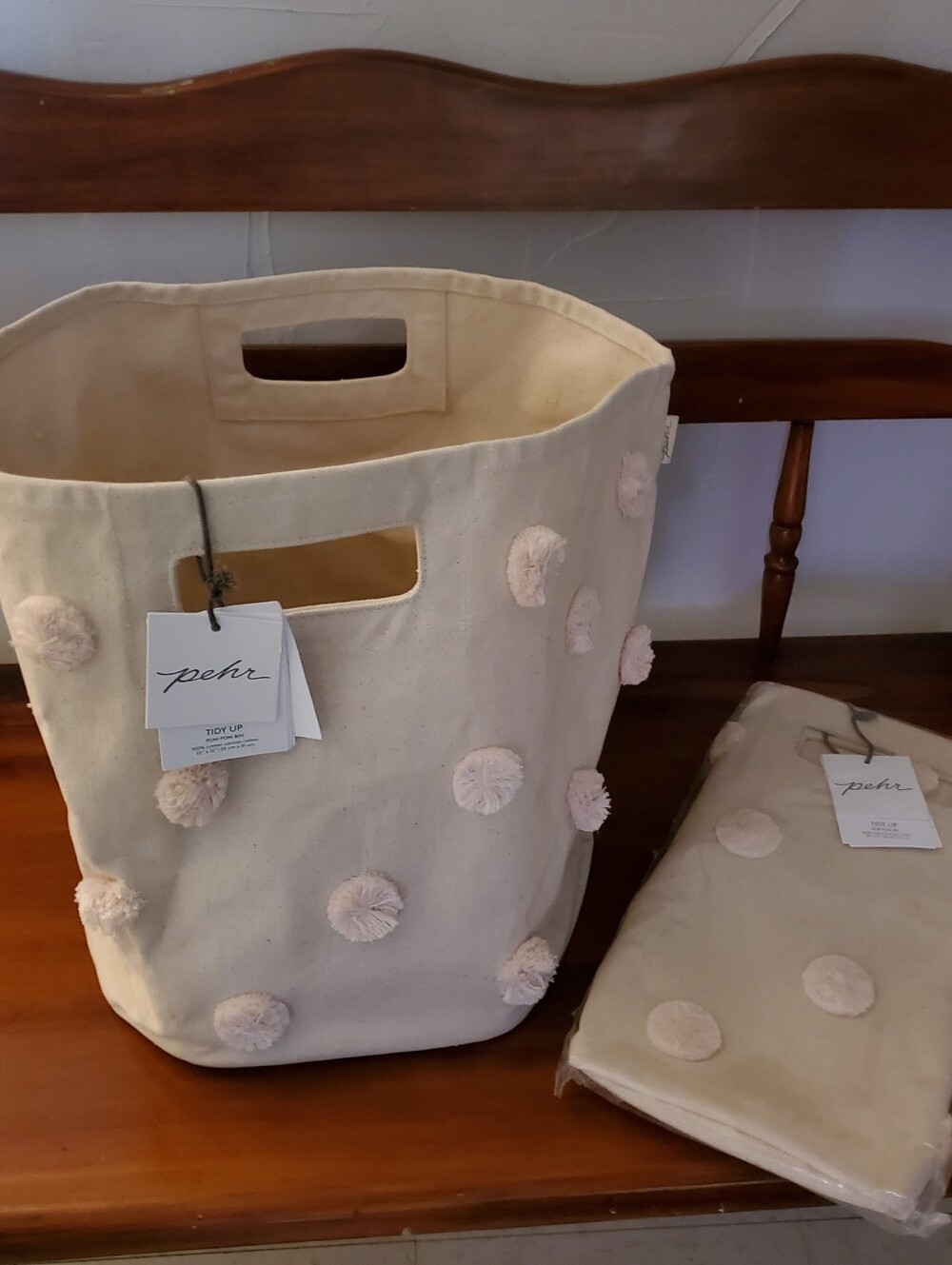 Lot Of two Pehr Pom Pom canvas Bins
